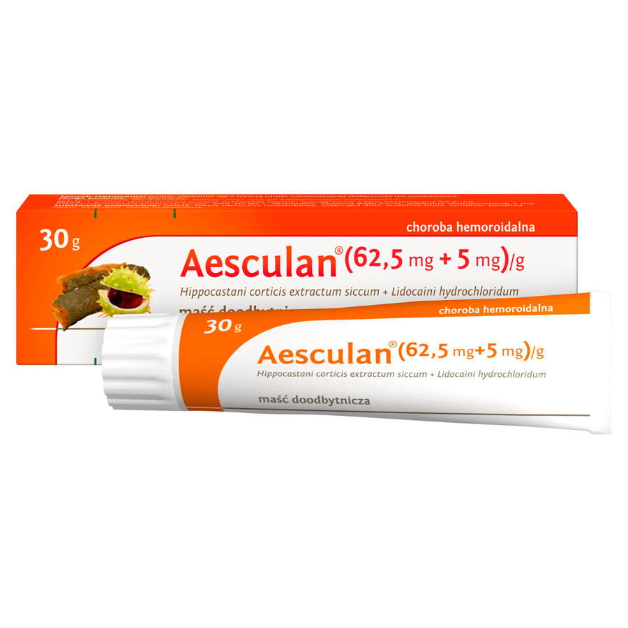 Aesculan (62.5 mg + 5 mg)/g, rectal ointment, 30 g