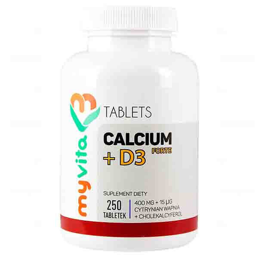 MyVita, Calcium + vitamine D3 FORTE, calcium (citrate de calcium), 250 comprimés