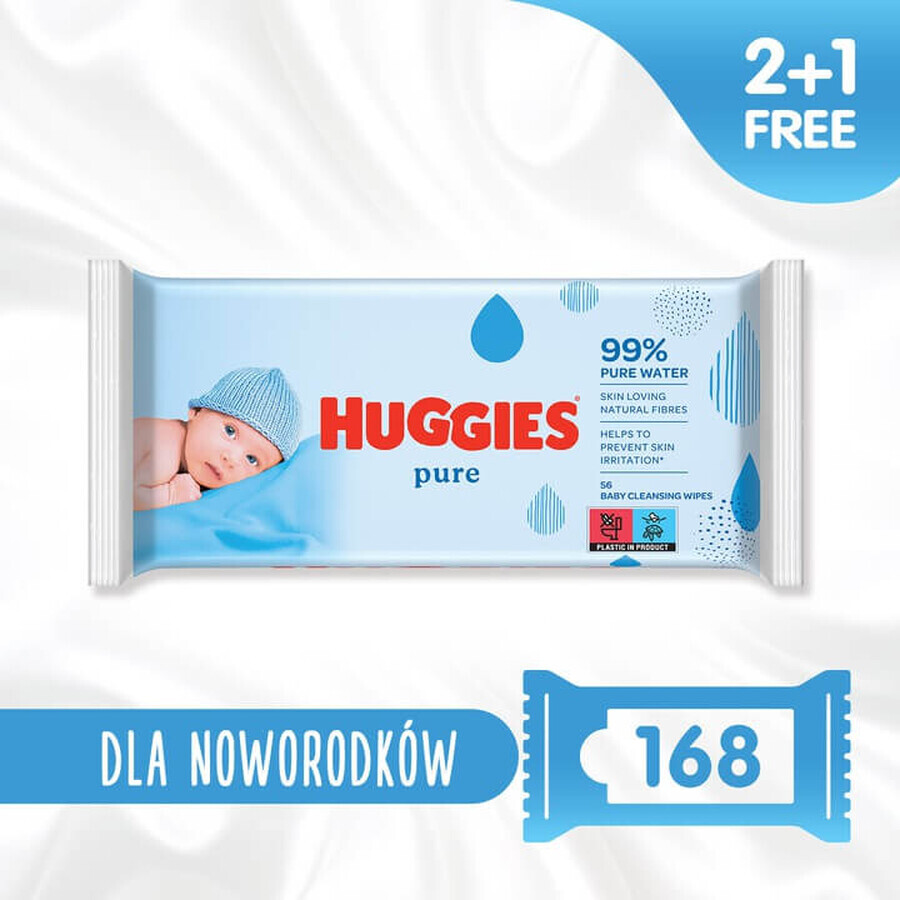 Huggies Pure, lingettes humides pour bébés, 3 x 56 pcs