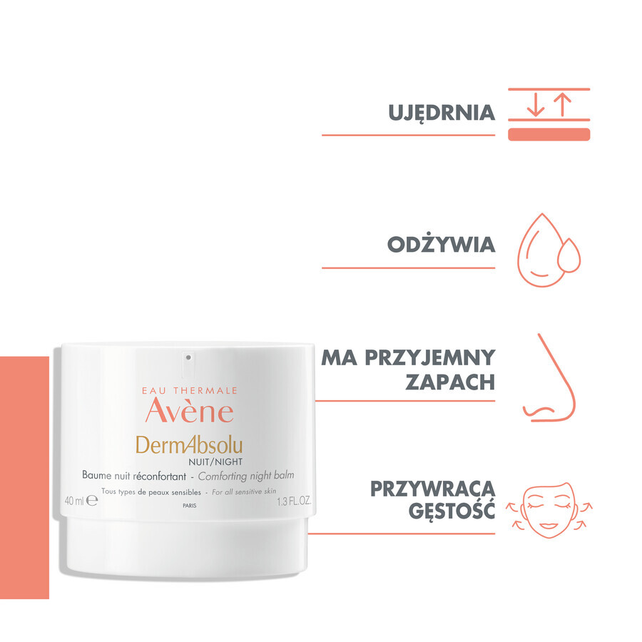 Avene DermAbsolu, crema confort piel, crema de noche, pieles sensibles y maduras, 40 ml