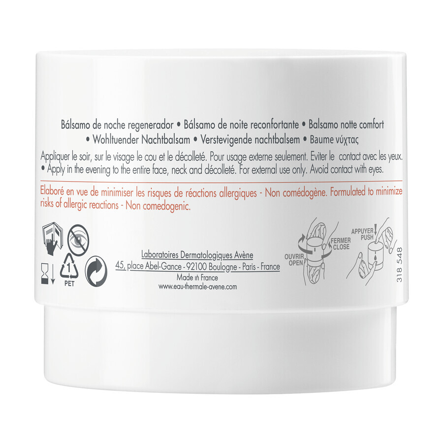 Avene DermAbsolu, crema confort piel, crema de noche, pieles sensibles y maduras, 40 ml