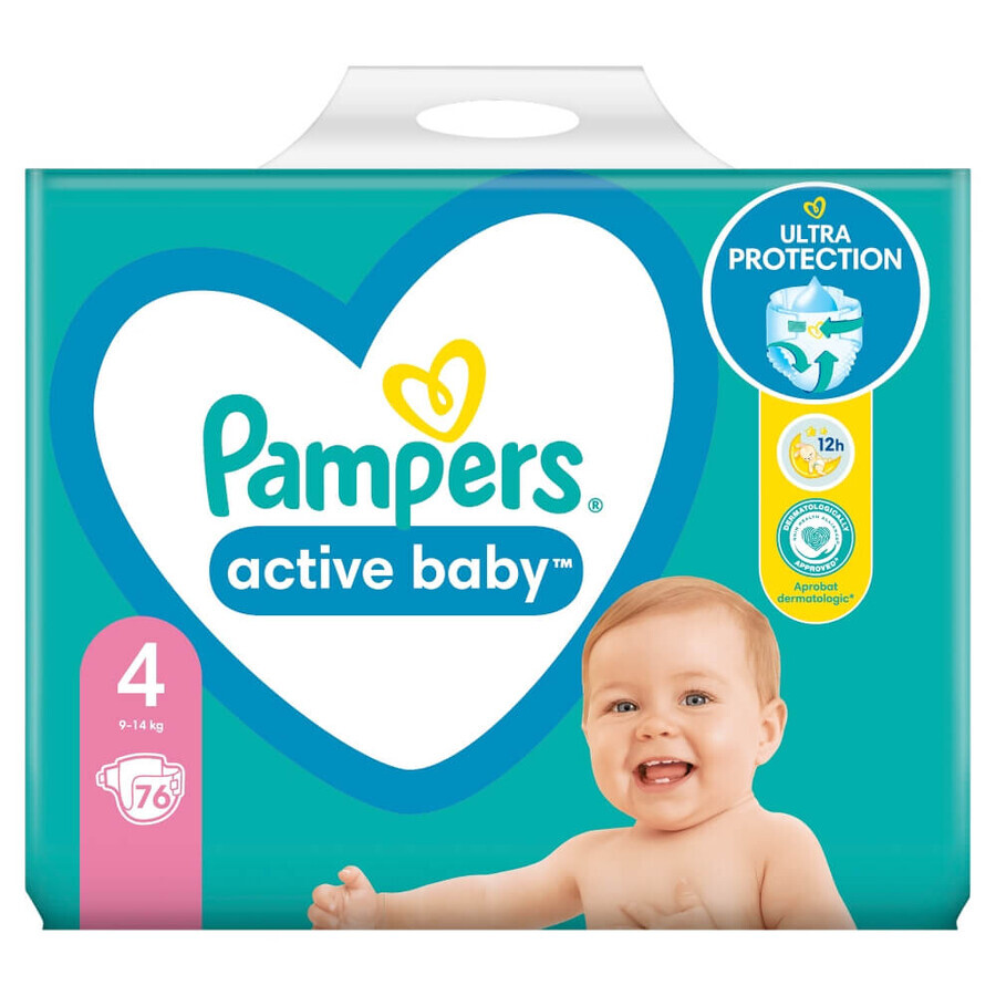 Pampers Active Baby, scutece, mărimea 4, 9-14 kg, 74 buc