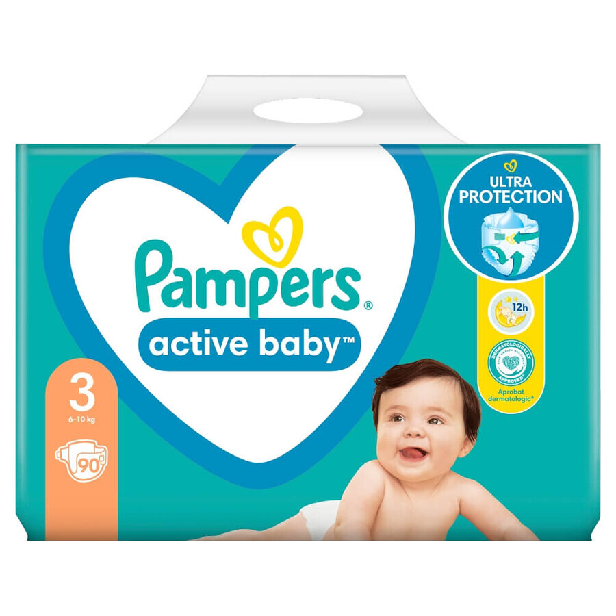 Pampers Active Baby, pañales, talla 3, 6-10 kg, 90 piezas