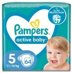 Pampers Active Baby, pañales, talla 5, 11-16 kg, 64 piezas