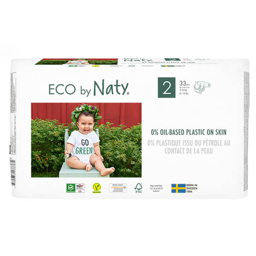 Eco By Naty, milieuvriendelijke wegwerpluiers, maat 2, 3-6 kg, 33 stuks