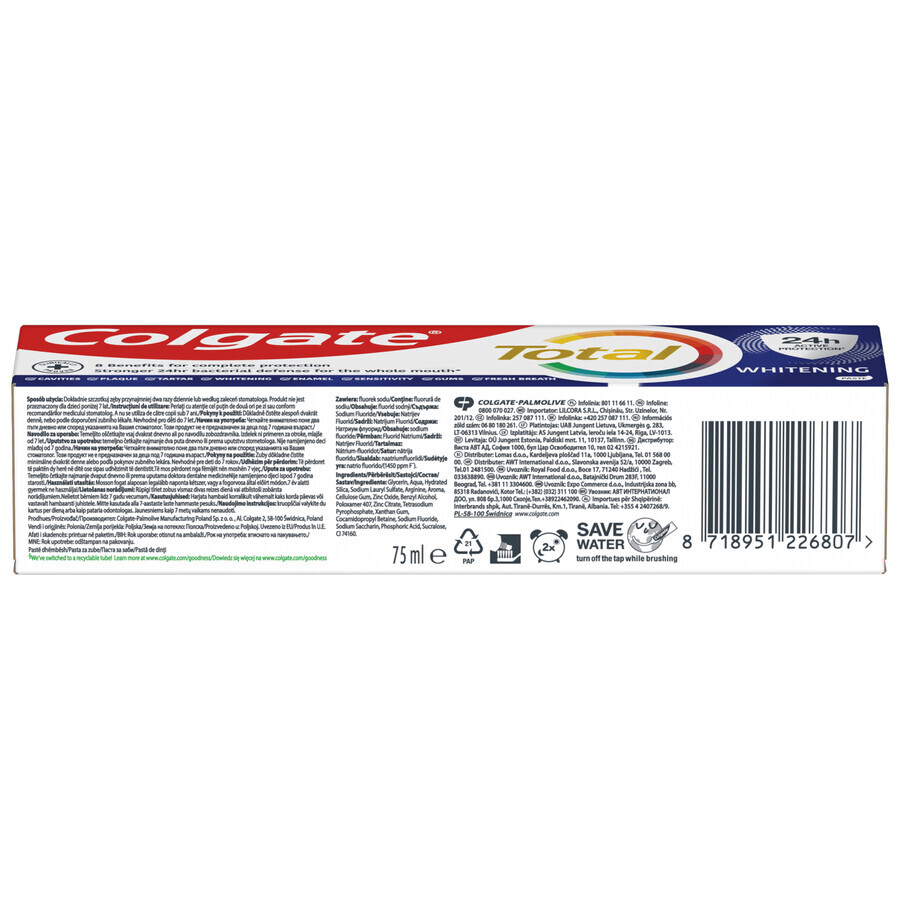 Colgate Total Whitening, dentifricio sbiancante, 75 ml