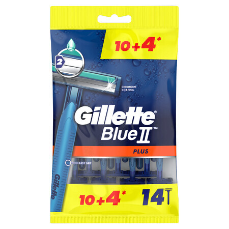 Gillette Blue II Plus, maquinillas de afeitar desechables, 10 piezas + 4 piezas