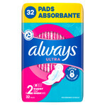 Always Ultra, serviettes hygiéniques avec ailettes, taille 2, Super, 32 pièces