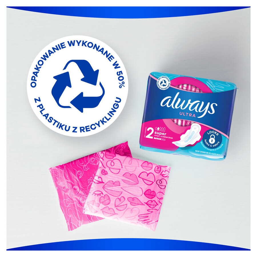 Always Ultra, serviettes hygiéniques avec ailettes, taille 2, Super, 32 pièces