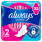 Always Ultra, serviettes hygiéniques avec ailettes, taille 2, Super, 32 pièces