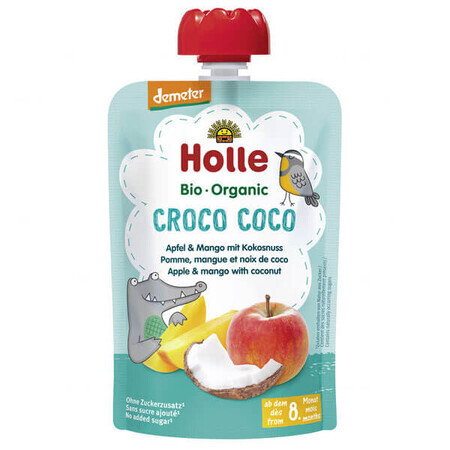 Holle, Mousse di frutta in tubetto Croco Coco, mela, mango, cocco BIO, dopo 8 mesi, 100 g