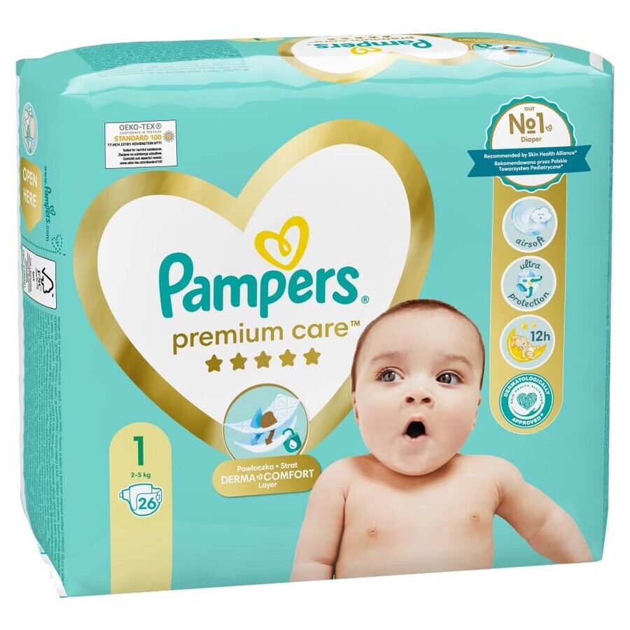 Pampers Premium Care, diapers size 1, 2-5 kg, 26 pcs