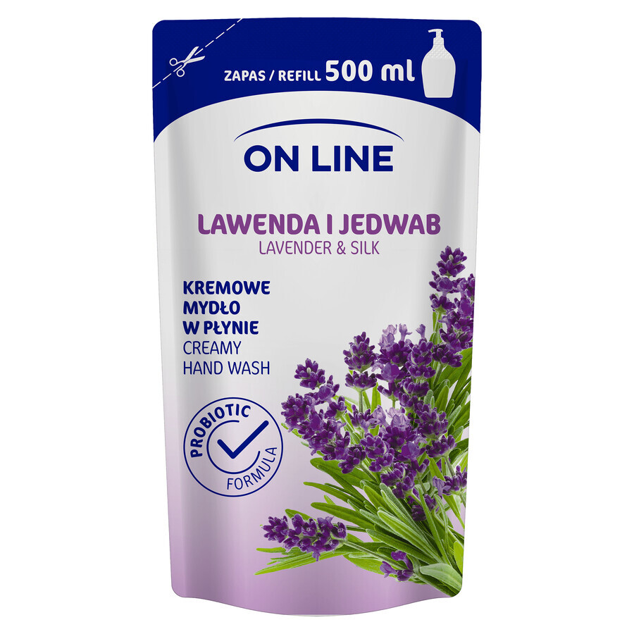 On Line, vloeibare crèmezeep, Lavendel en Zijde, bouillon, 500 ml