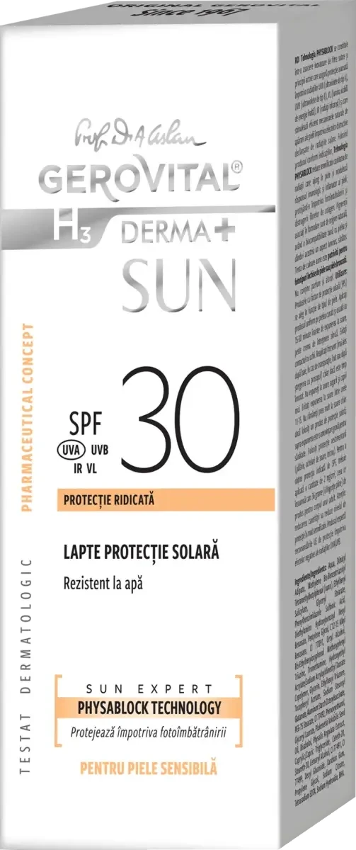 Gerovital H3 Derma+ Zon SPF30 Zonbeschermingsmelk, 150 ml, Farmec