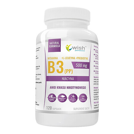 Wish Vitamina B3 500 mg, niacina 120 cápsulas