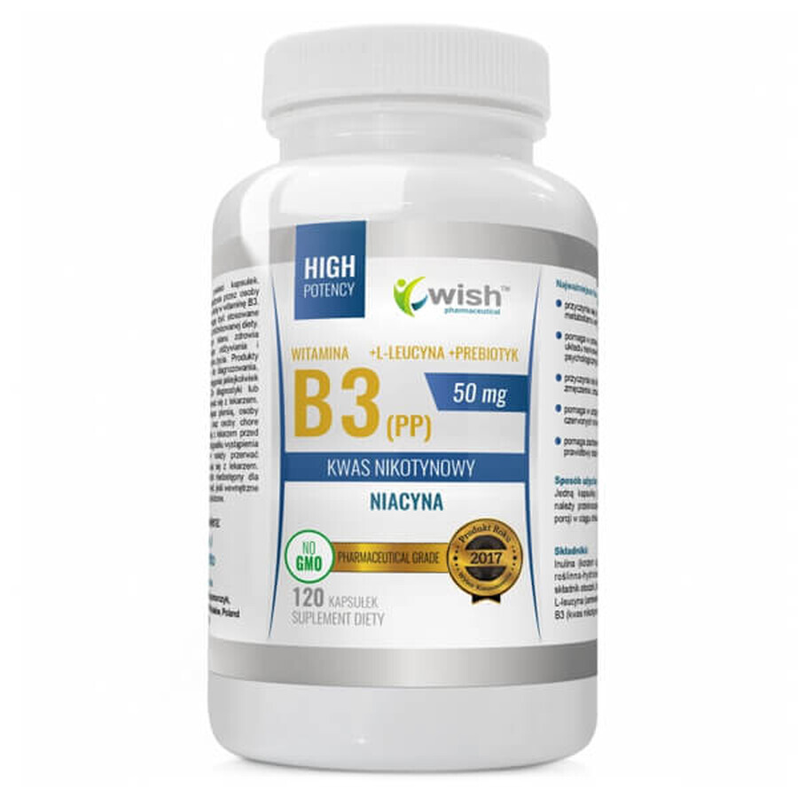 Wish, Vitamin B3 50 mg + L-leucine + prebiotic, 120 capsules