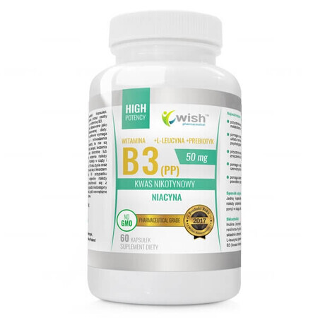 Wish, Vitamine B3 50 mg + L-leucine + prebioticum, 60 capsules