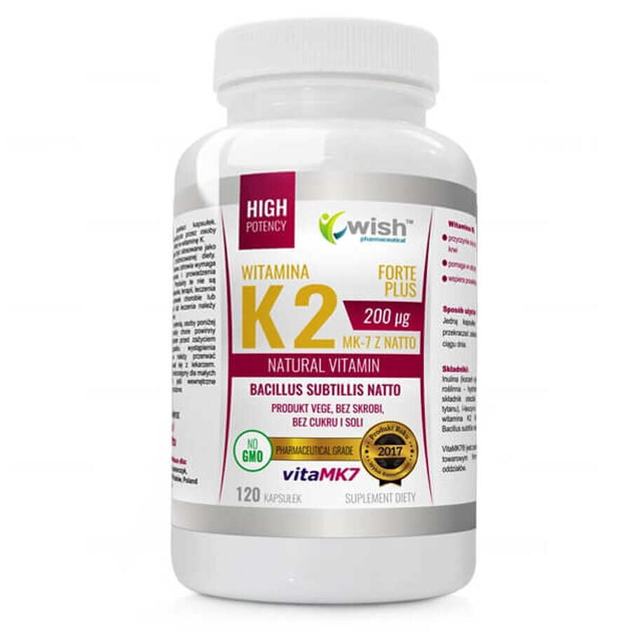 Wish Vitamina K2 MK-7 200 µg Forte Plus, 120 capsule