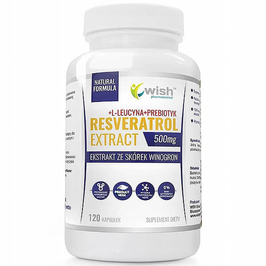 Wish Resveratrol Extract 500 mg, grape skin extract, 120 capsules