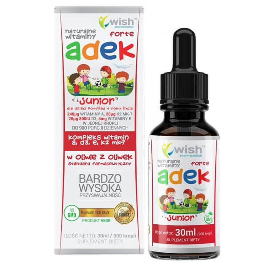 Wish Natural Vitamins ADEK Junior Forte, gotas para niños mayores de 4 años, 30 ml