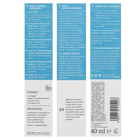 Tolpa Dermo Face, Hydrativ, hydraterend ontspannend crèmemasker voor gezicht, hals en decolleté, nacht, 40 ml