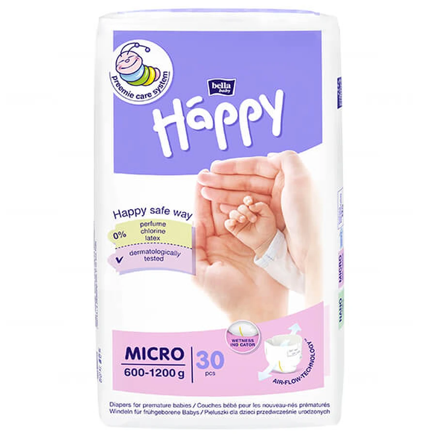 Bella Baby Happy, luiers, Micro maat voor premature baby's 600-1200 g, 30 stuks