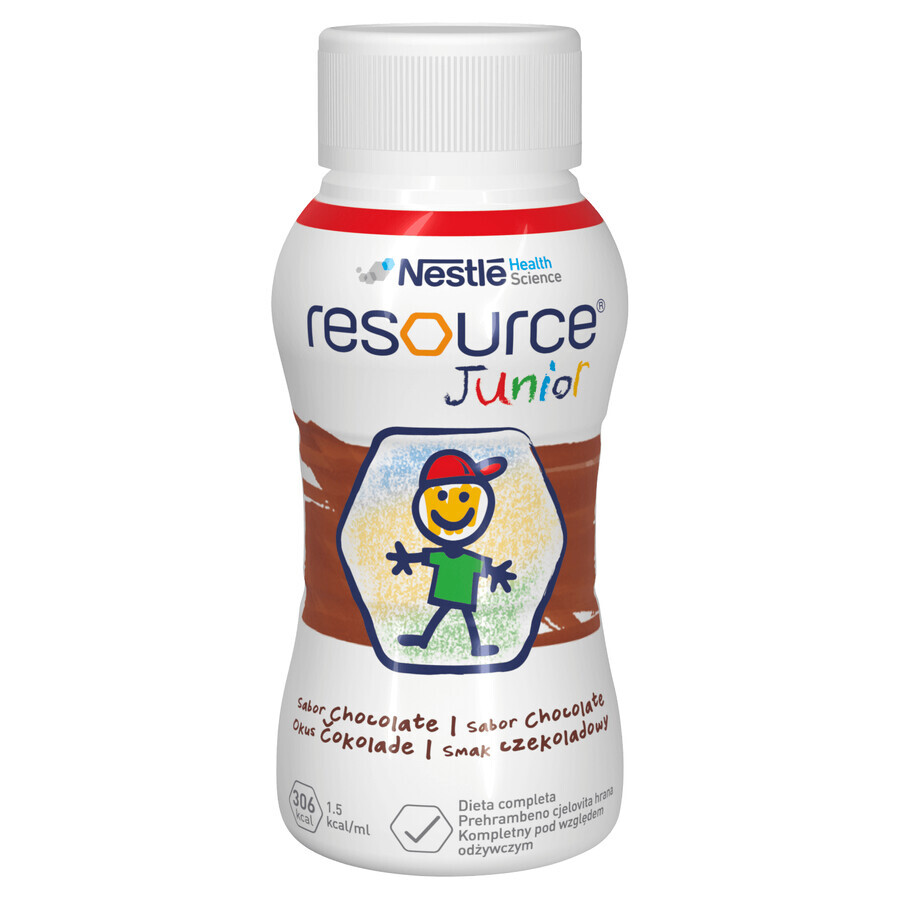 Resource Junior, nutritionele bereiding vanaf 1 jaar, chocoladesmaak, 4 x 200 ml