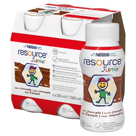 Resource Junior, nutritionele bereiding vanaf 1 jaar, chocoladesmaak, 4 x 200 ml