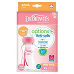 Dr. Brown's, Anti-Kolik-Flasche, weithalsig Optionen +, mit Sauger, rosa, 2 x 270 ml