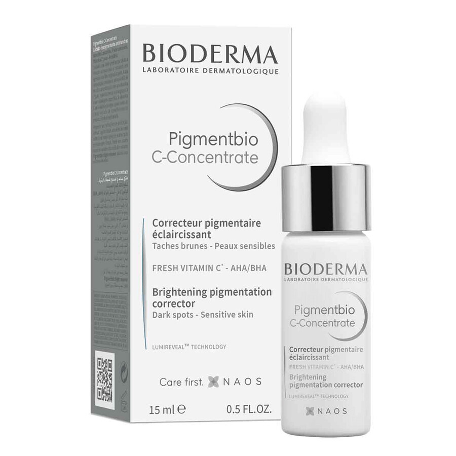 Bioderma Pigmentbio C-Concentrate, concentrato illuminante per il viso, con vitamina C, 15 ml