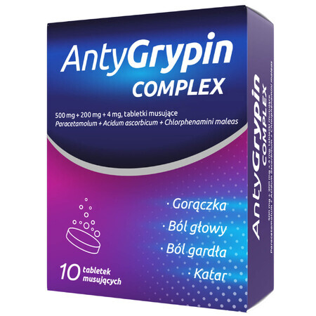 Anti-Grypin Complex 500 mg + 200 mg + 4 mg, 10 bruistabletten