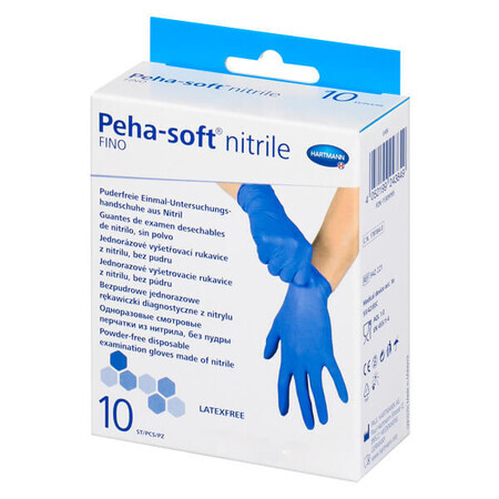 Peha-soft nitrile fino, nitrile gloves, non-sterile, powder-free, blue, size S, 10 pieces