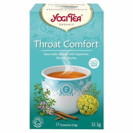 Yogi Tea Organic Throat Comfort, ceai pentru gât, 1,9 g x 17 pliculețe