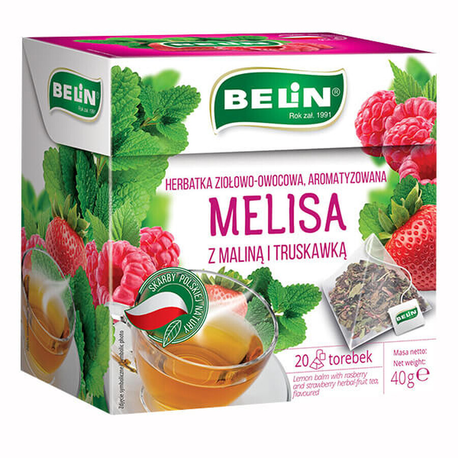 Belin Melisse met framboos en aardbei, kruiden- en vruchtenthee, gearomatiseerd, 2 g x 20 builtjes