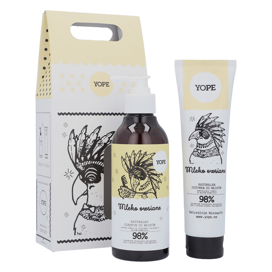 Yope Hafermilch Set, natürliches Shampoo für normales Haar, 300ml + natürliche Haarspülung, 170ml