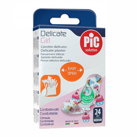 Pic Solution Delicate Kids Girl, pleisters, antibacterieel, Medium, 19 mm x 72 mm, 24 stuks