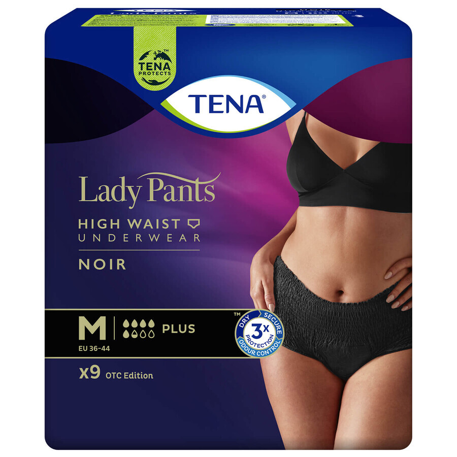 Tena Lady Pants Noir, chiloți absorbanți, mărimea M, 75-105 cm, Plus, 9 bucăți