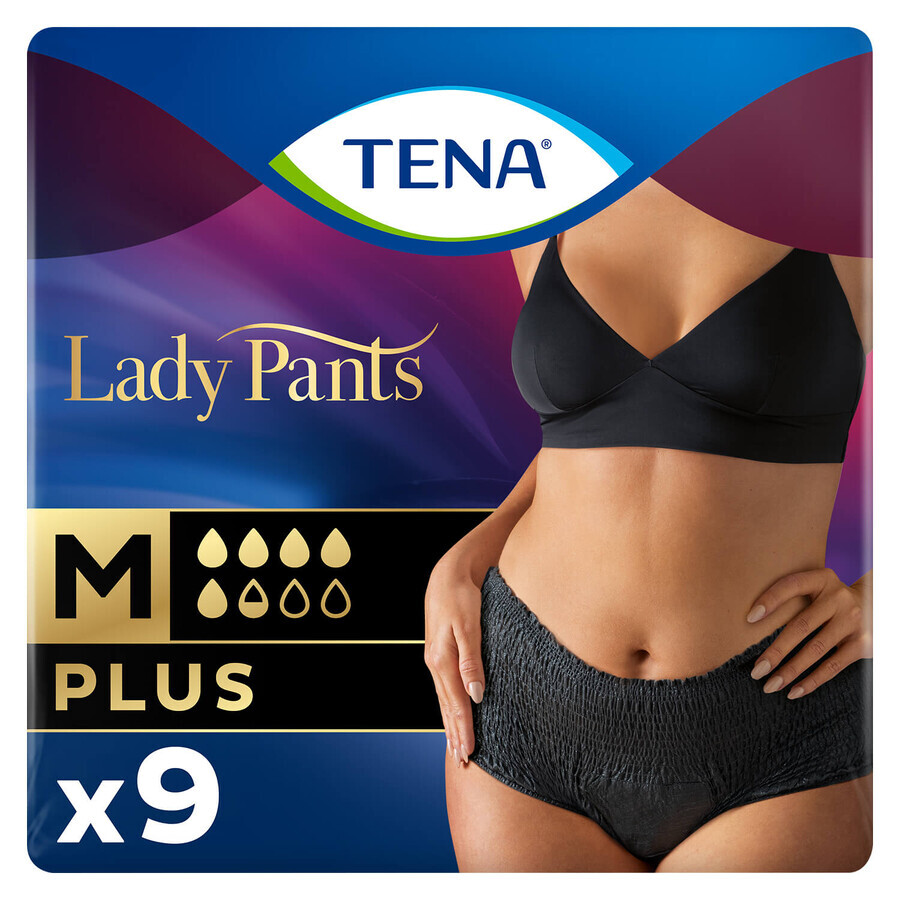 Tena Lady Pants Noir, chiloți absorbanți, mărimea M, 75-105 cm, Plus, 9 bucăți