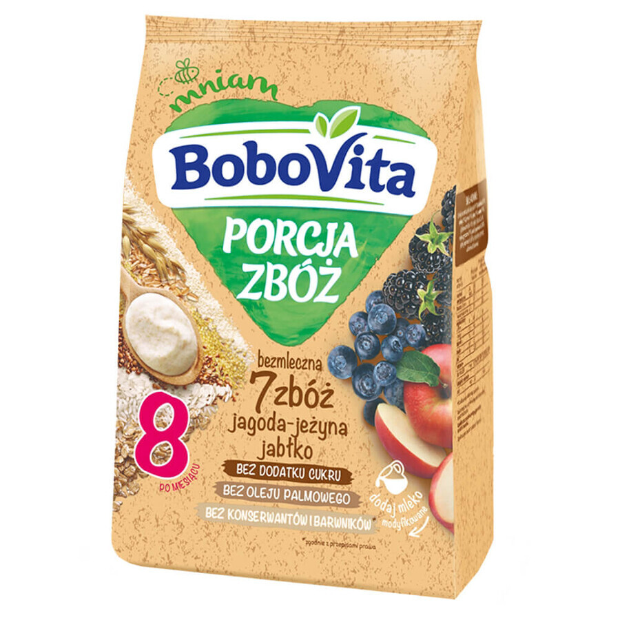 BoboVita Porcja Zbóż Gachas 7 cereales, arándano, mora, manzana, sin lácteos, sin azúcar añadido, después de 8 meses, 170 g