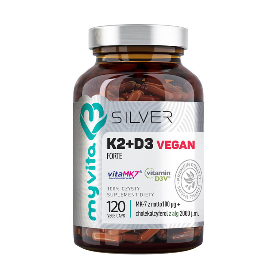 MyVita Silber, Vitamin K2 + D3 Vegan Forte, 120 Kapseln