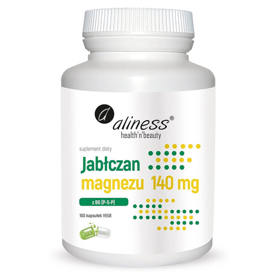 Aliness Magnesiummalaat 140 mg met B6 (P-5-P), 100 plantaardige capsules