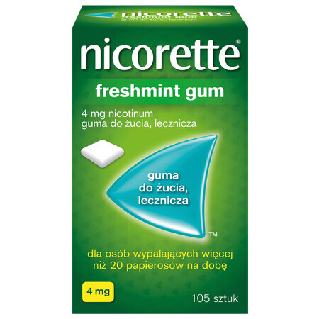 Nicorette Freshmint Gum 4 mg, kauwgom, medicinaal, 105 stuks