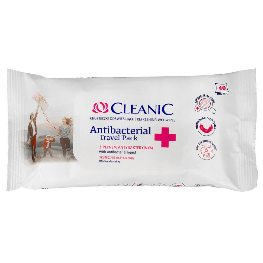 Cleanic Antibacterieel, verfrissende doekjes met antibacteriële vloeistof, 40 stuks