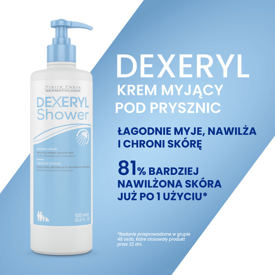 Dexeryl, Douche, Reinigingscrème voor baby's, kinderen en volwassenen, zeer droge en atopische huid, 500 ml