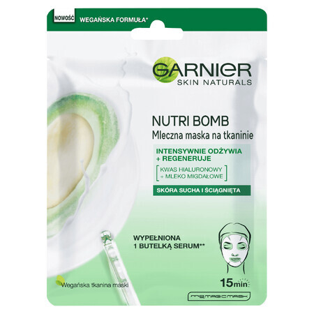 Garnier Skin Naturals Nutri Bomb, nährende und aufbauende Tuchmaske mit Mandelmilch, 1 Stück