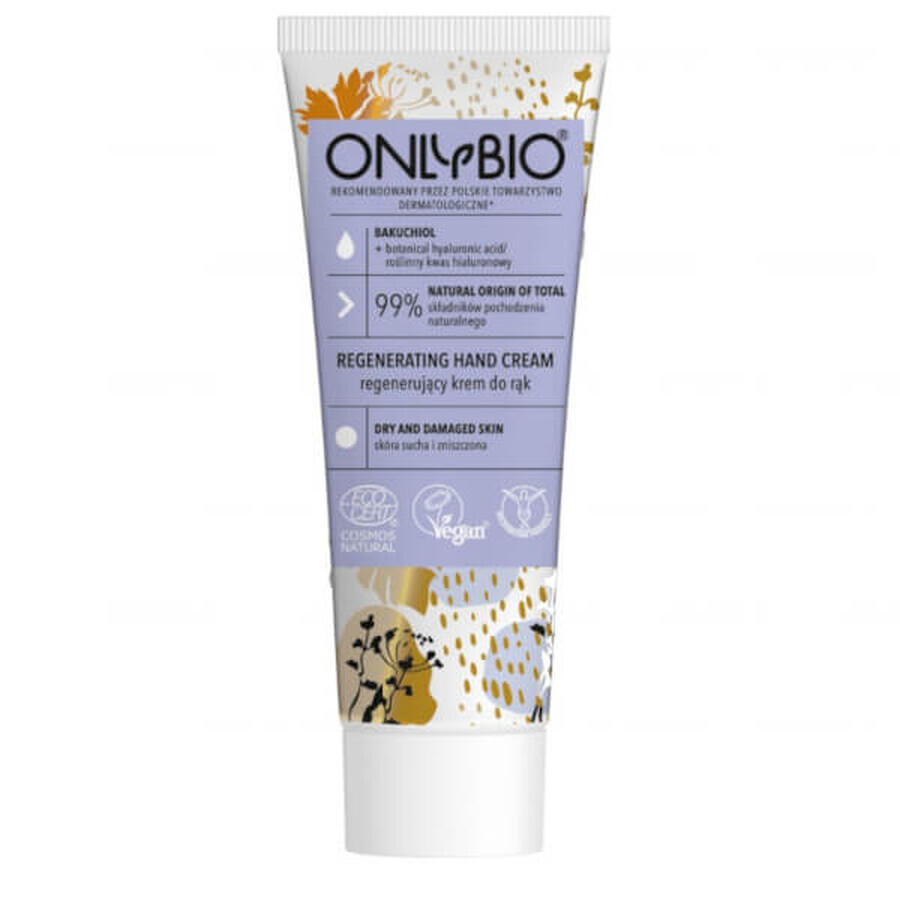 OnlyBio, regenerating hand cream, bacuchiol + vegetable hyaluronic acid, 75 ml