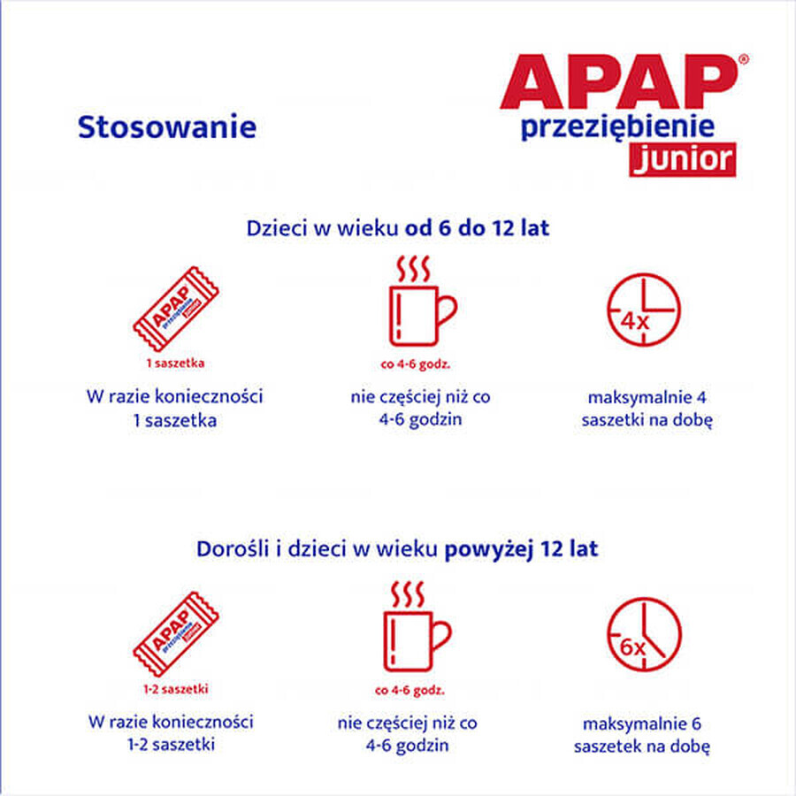 Apap Przeziębienie Junior 300 mg + 20 mg + 5 mg, poeder voor orale oplossing, 6 sachets