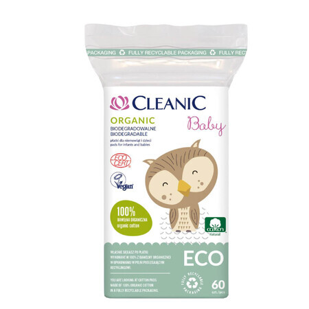 Cleanic Eco Baby Organic, wattenschijfjes voor baby's en kinderen, 60 stuks