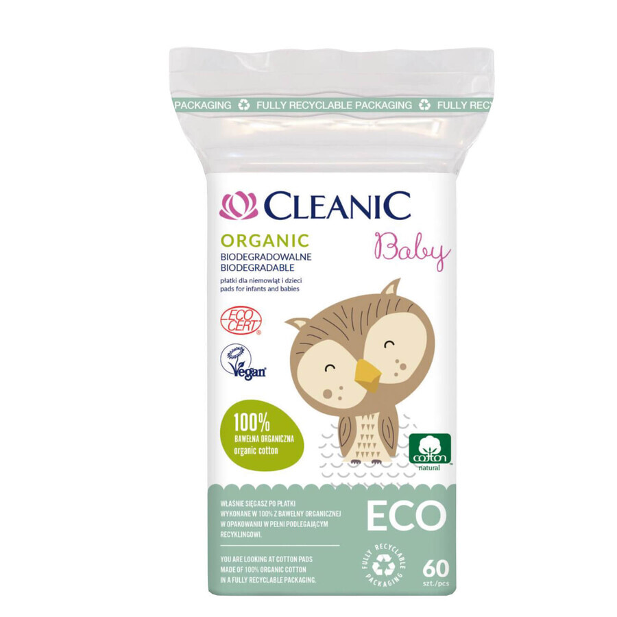 Cleanic Eco Baby Organic, wattenschijfjes voor baby's en kinderen, 60 stuks