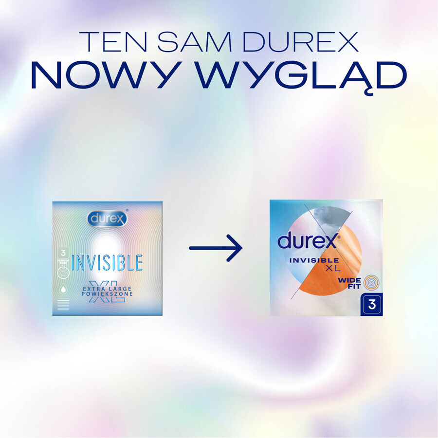 Durex Invisible XL, extra dunne vergrote condooms, 3 stuks